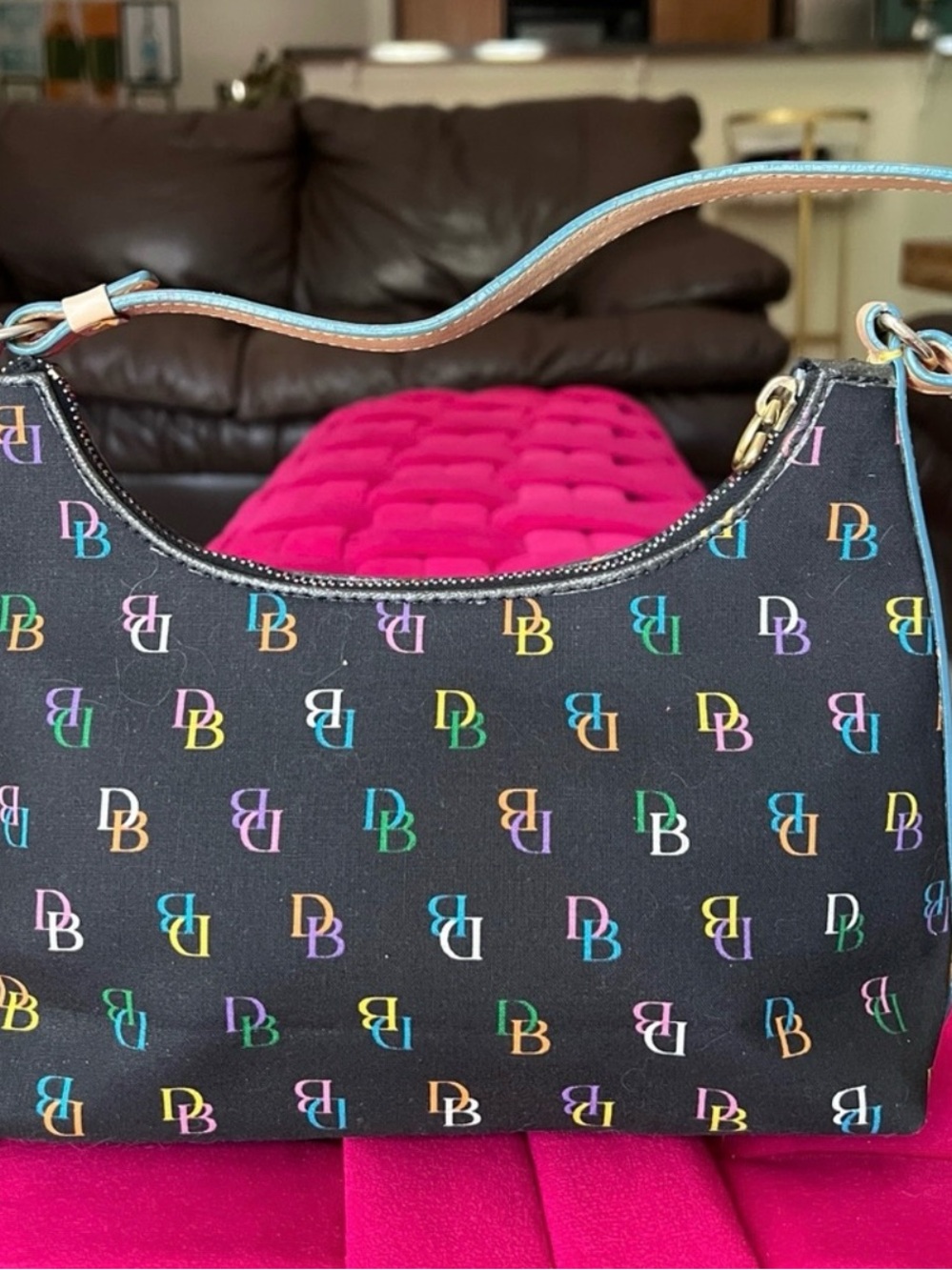 Dooney & Bourke Black Shoulder Bag with Multicolor DB Logo Print - Picture 4 of 15